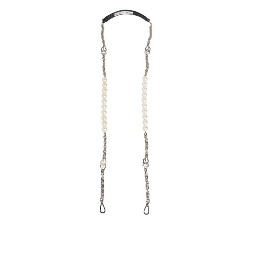 Dolce & Gabbana Black Leather Pearl Chain Bag Accessory Shoulder Women's Strap